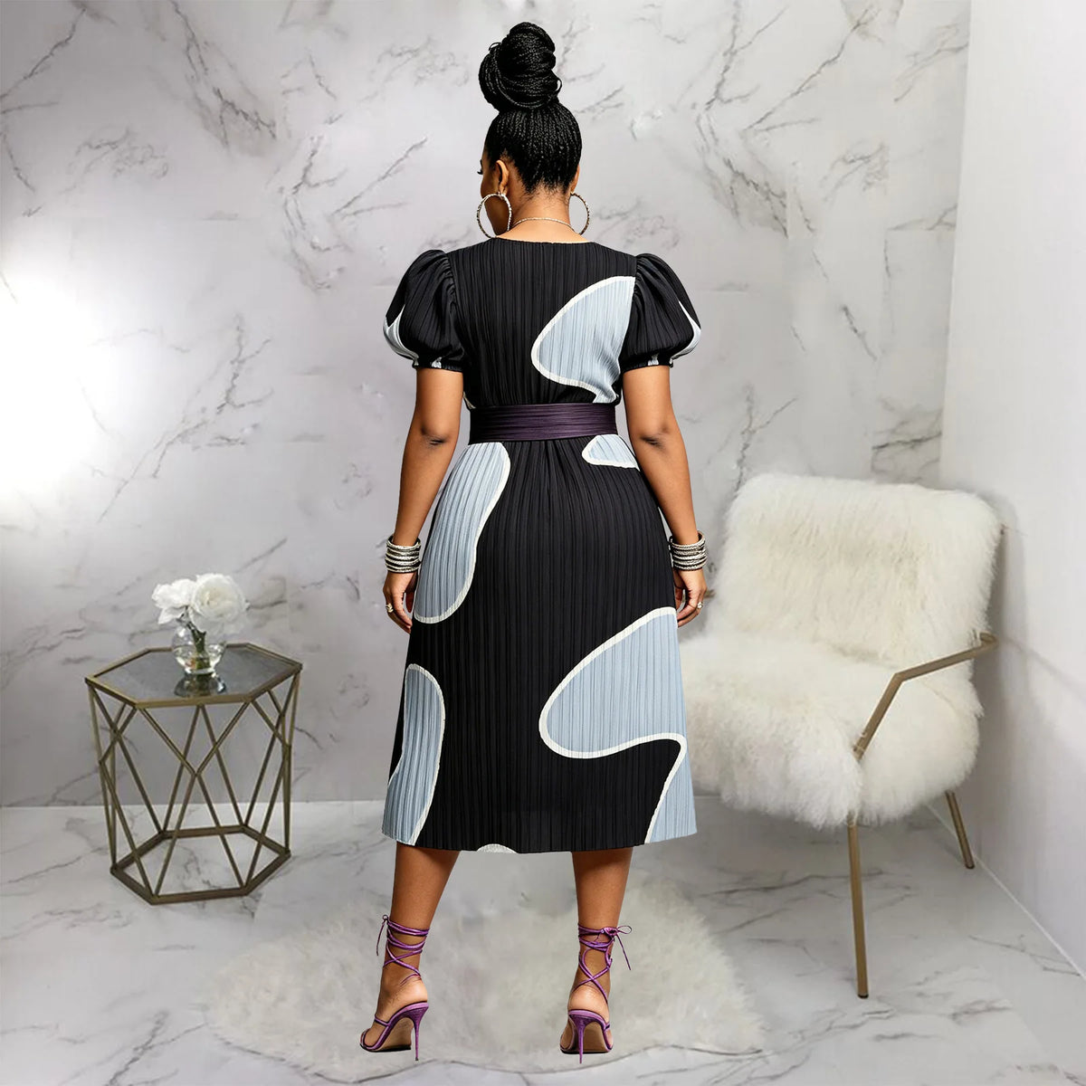 Short Sleeve Slim Fit African Kanga Dress for Women