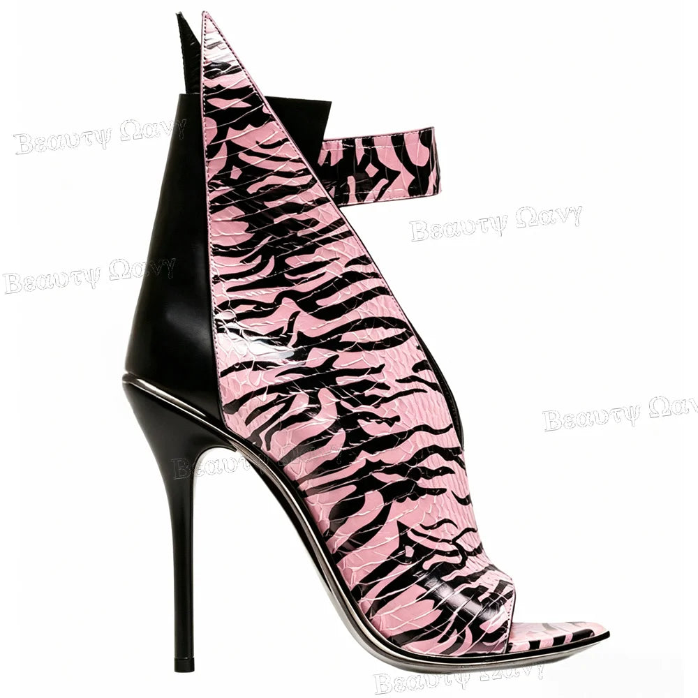 Two Tone Slim Heel Ankle Buckle Open Toe Sandals for Women