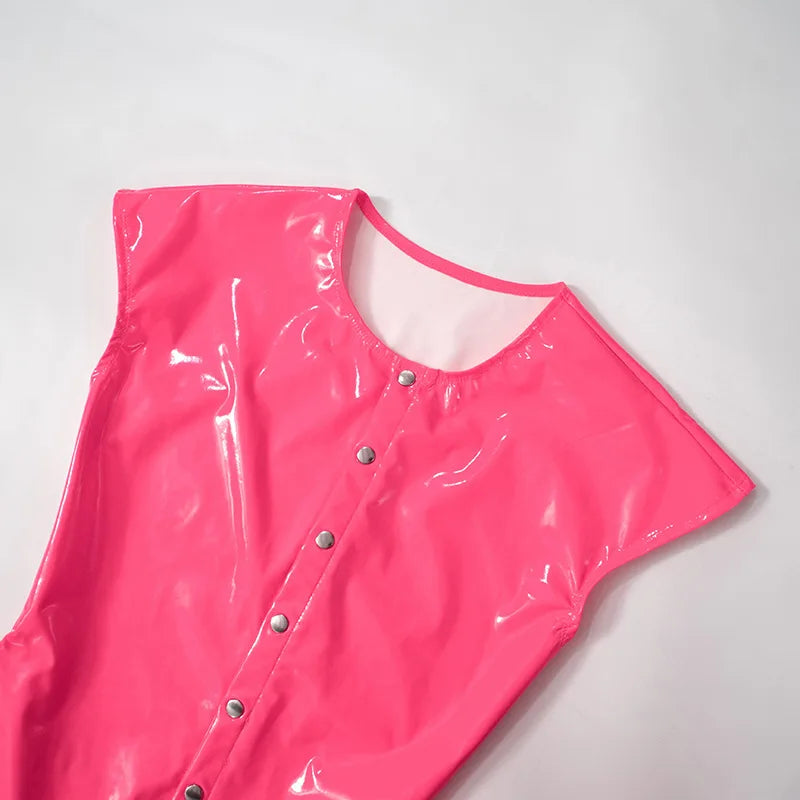 Sexy Polyurethane Leather Jumpsuit With Front Zip for Women