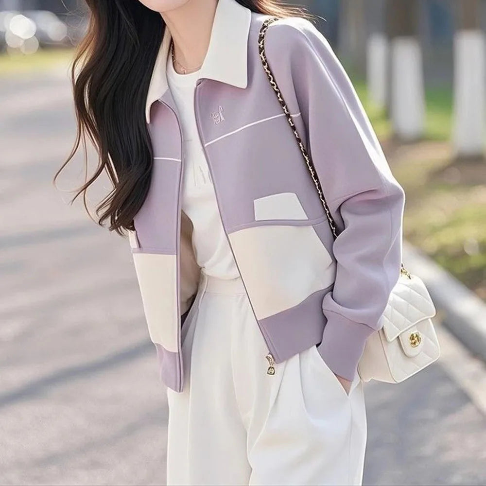 Purple Slim Fit Zip Up Knit Cardigan With Pockets For Women