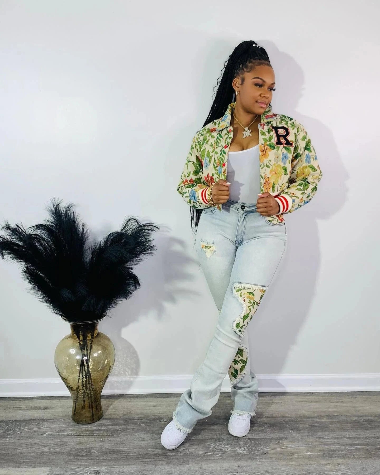 Streetwear Floral Print Short Jacket Sexy Women Turn Down Collar Elegant High Street Club Coat Outerwear