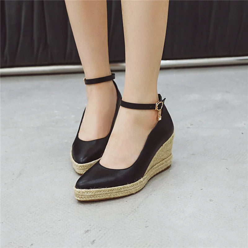 White Green Ankle Strap Platform Wedges