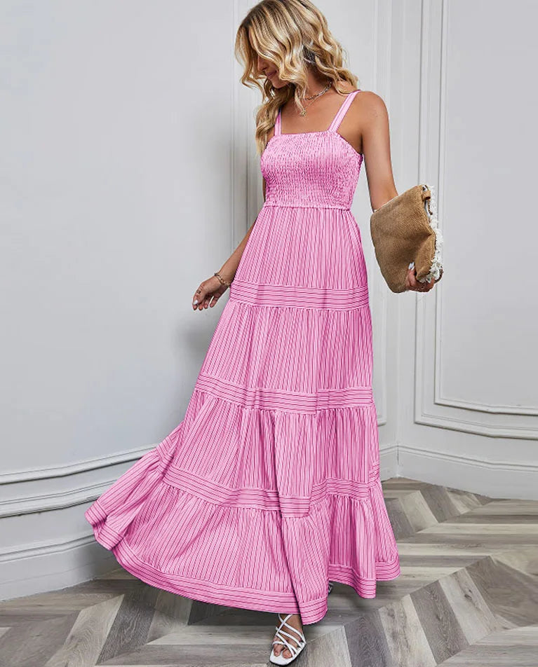 Elegant Striped Spaghetti Strap Maxi Dress for Women