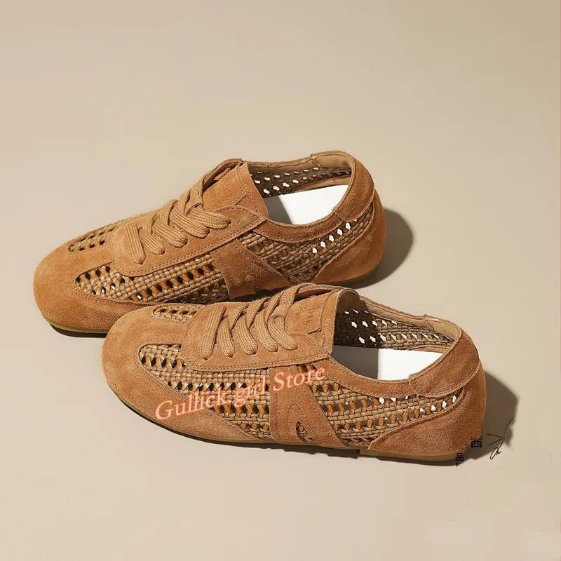 Breathable Openwork Knit Leather Training Shoes for Women