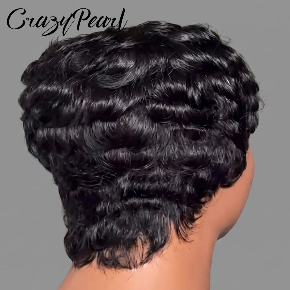 Glueless Short Curly Pixie Cut Human Hair Wig for Women