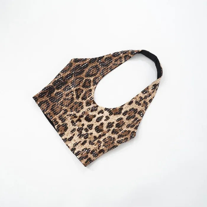 Tank Top Sets for Women Clothing Summer 2025 Sexy Neck Hanging Leopard Print Sequined Sleeveless Vest and Shorts Suit Streetwear