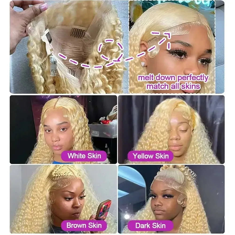 Honey Blonde Deep Wave Lace Front Human Hair Wig for Women