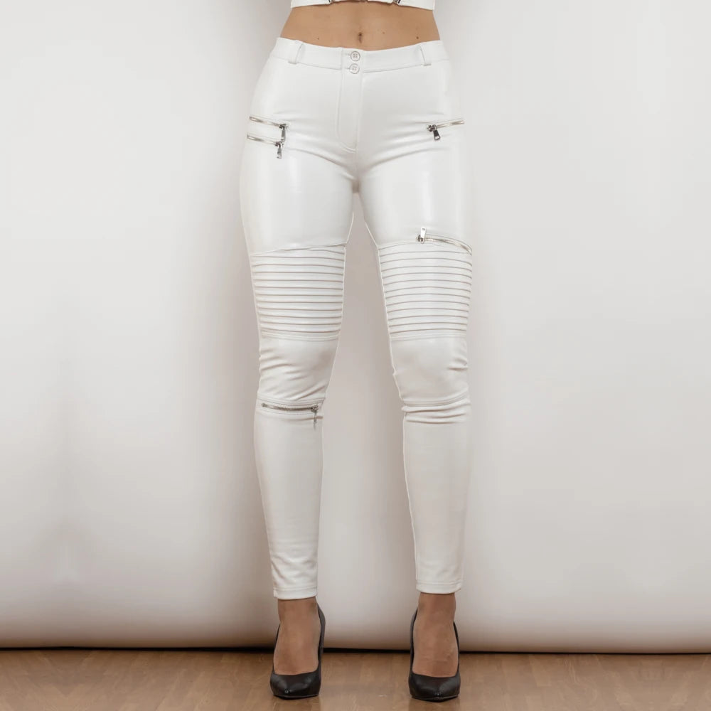 Gothic High Waisted Slim Fit PU Leather Pants for Women