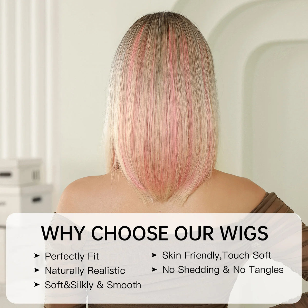 Shoulder Length Synthetic Ombre Pink Bob Wig For Women
