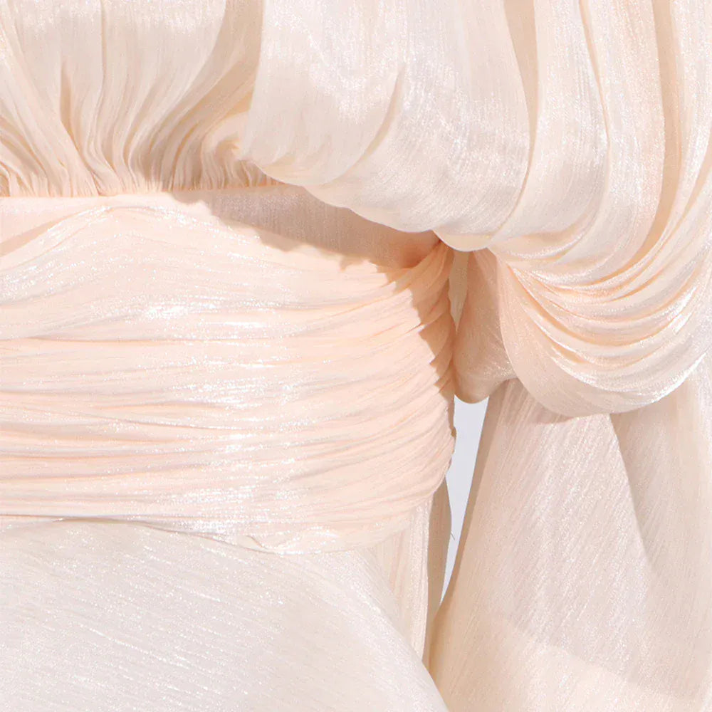 TWOTWINSTYLE Loose Solid Dresses For Women Round Neck Lantern Sleeve High Waist Spliced Fold Mini Chic Dress Female Fashion 2025