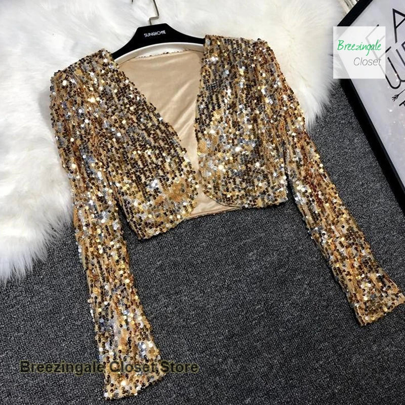 Elegant French Style Short Sequined Jacket For Women