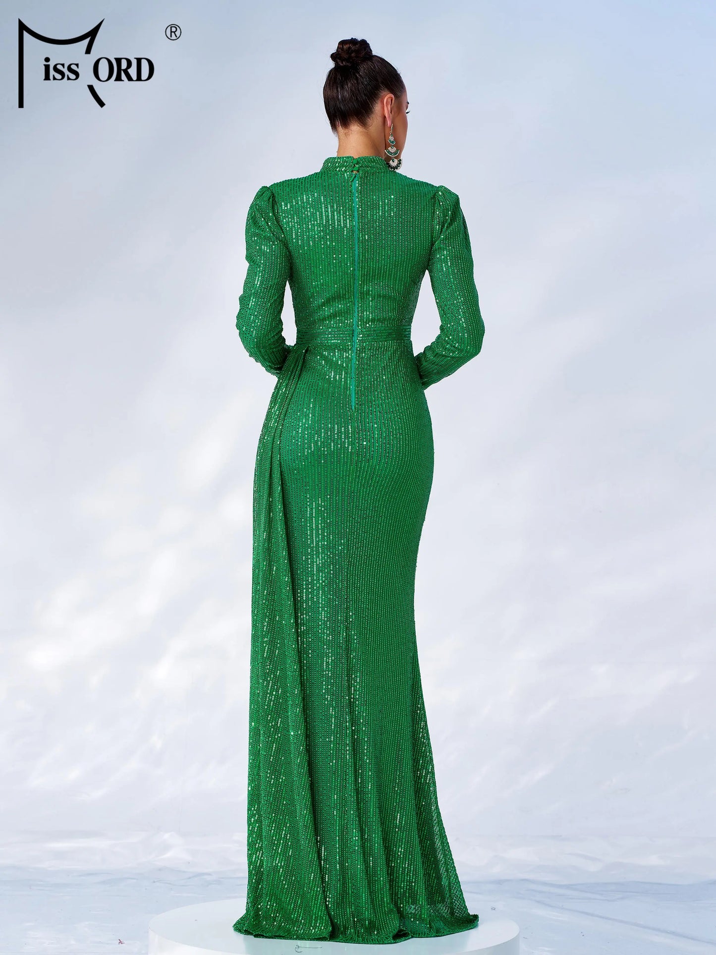 Missord Round Neck Long Sleeved Sequin Mermaid Evening Fashionable Exquisite Cocktail Prom Dress