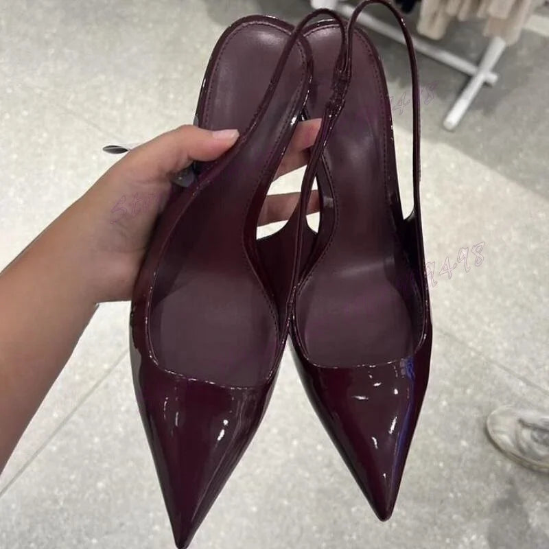 Wine Red Slingback Pointed Toe Pumps Cut Heels Shoes for Women Thin High Heels Sexy Evening Party Shoes 2025 Zapatos Para Mujere