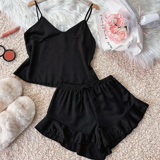 Two Piece Sets Womens Outifits Sexy Backless Camisole Shorts Thin Home Wear Fashion and Simple Pajamas Suit Y2k Summer 2024 New