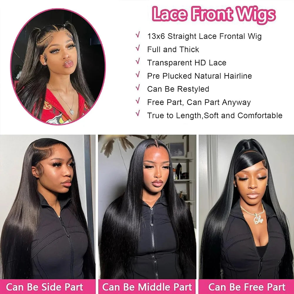 Glueless Bone Straight Brazilian Lace Front Wig for Women