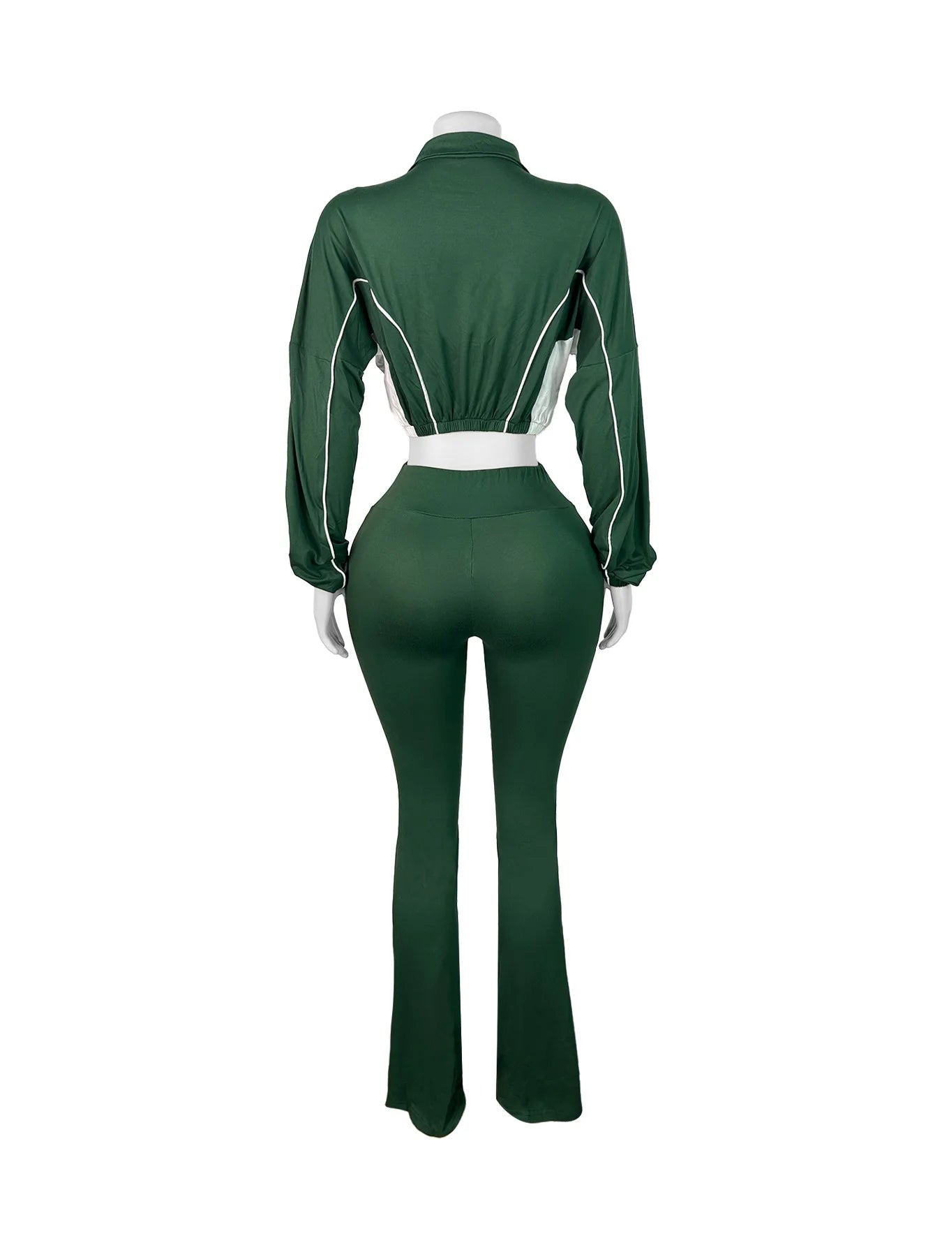 FAGADOER Casual Stripe Patchwork 2 Pieces Set for Woman Zip Long Sleeves Ruched Crop Top + Flare Pants Tracksuit Female Jogger