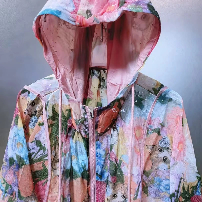 Tie Dye Printed Hooded Summer Casual Shirts for Women