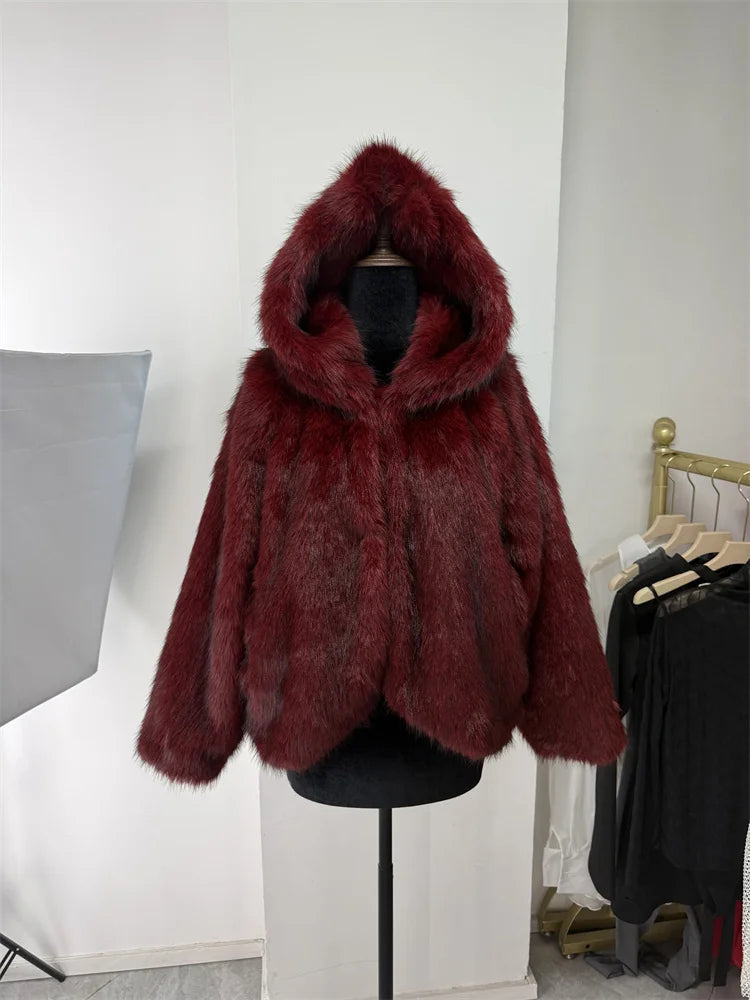 Hooded Faux Fur Coat