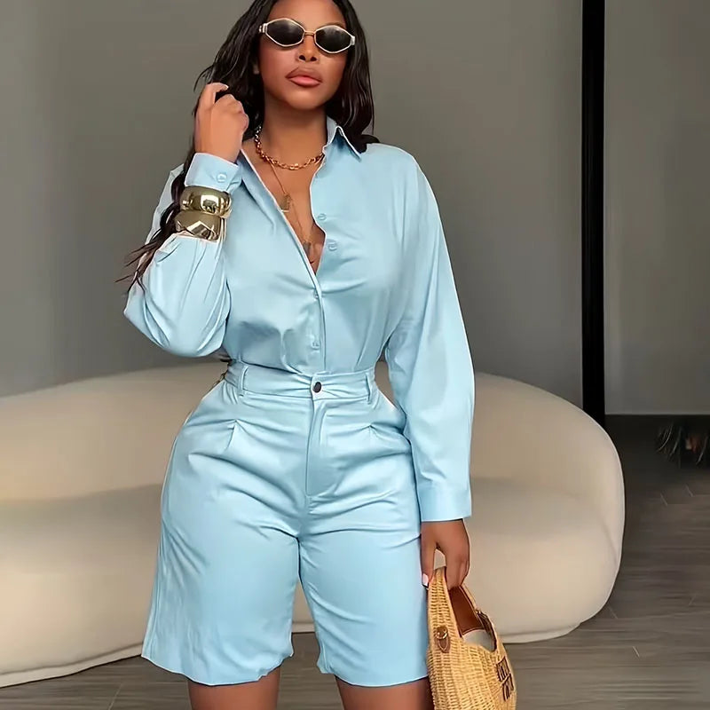 Solid Color Elegant Casual Two Piece Set for Women