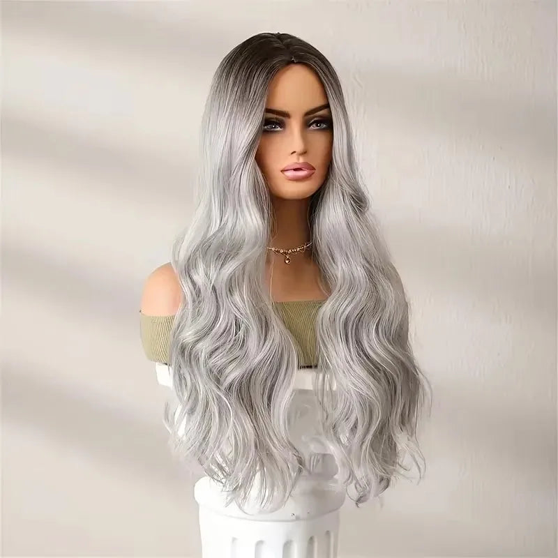Gradient Black To Gray Long Body Wave Synthetic Wig For Women