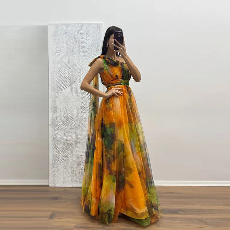 Casual Party Mesh Printed Lightweight A-Line Dress for Women