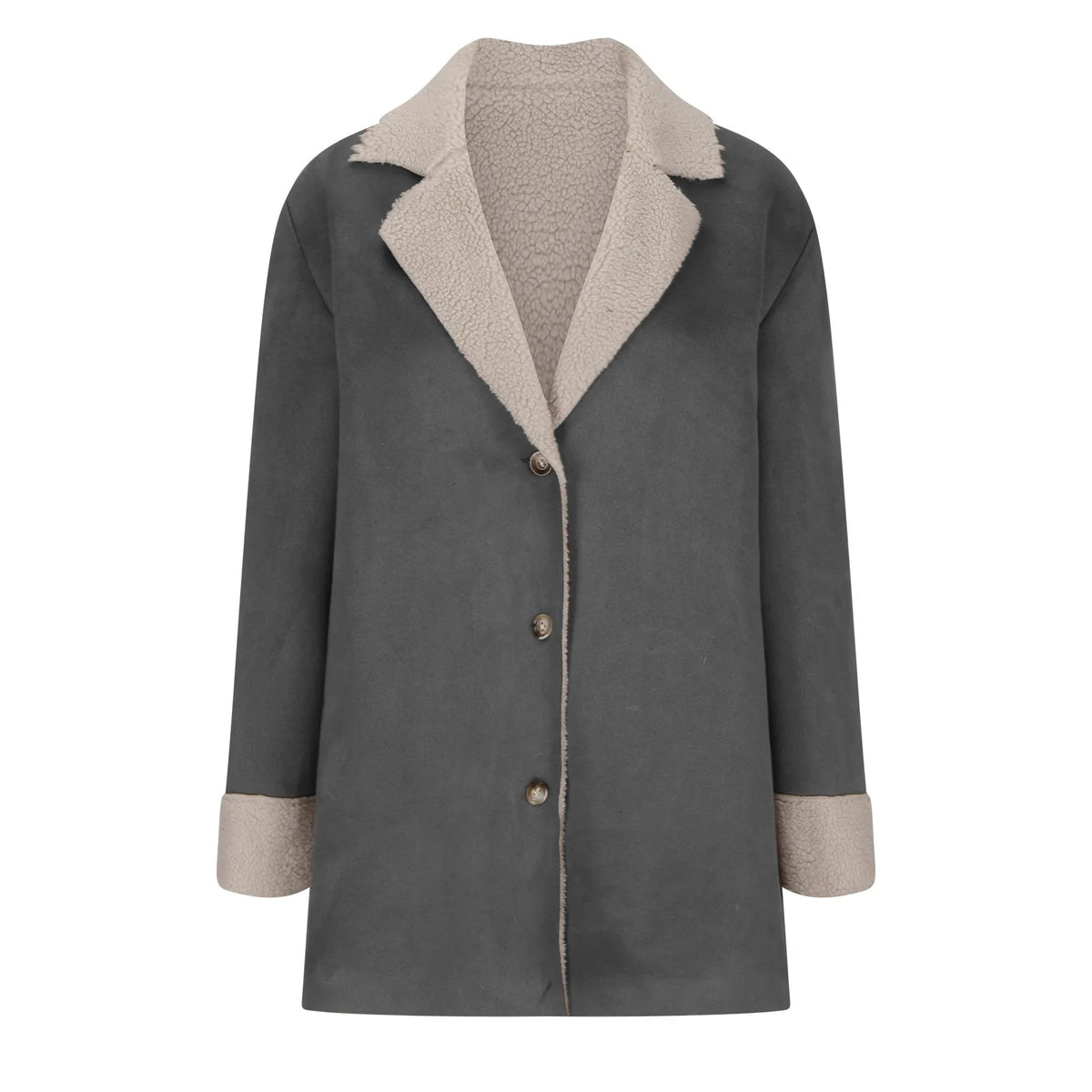 Warm Fleece Lined Suede Coat With Notch Lapel for Women