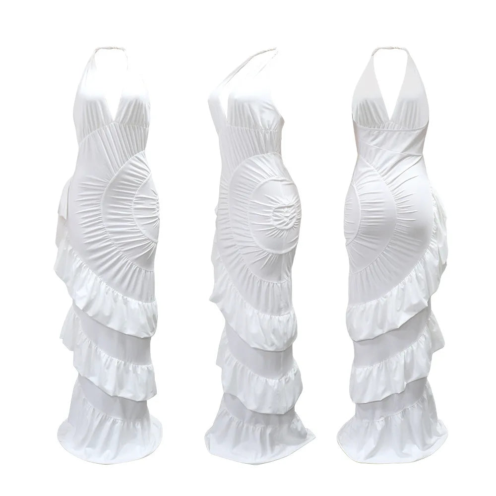 Halter Neck Ruched Satin Mermaid Evening Dress for Women