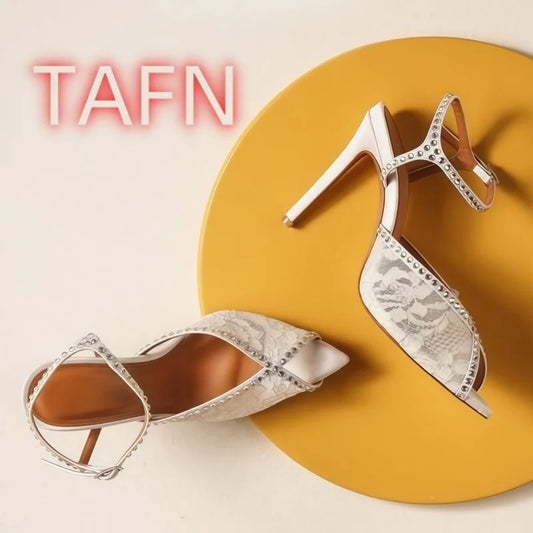 White Lace Sandals With Ankle Buckle