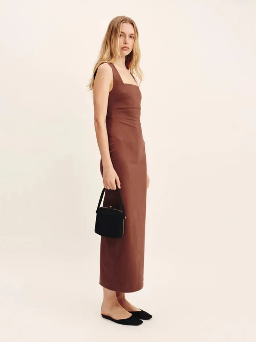 Elegant Square Neck Suspender Cotton Blend Dress For Women