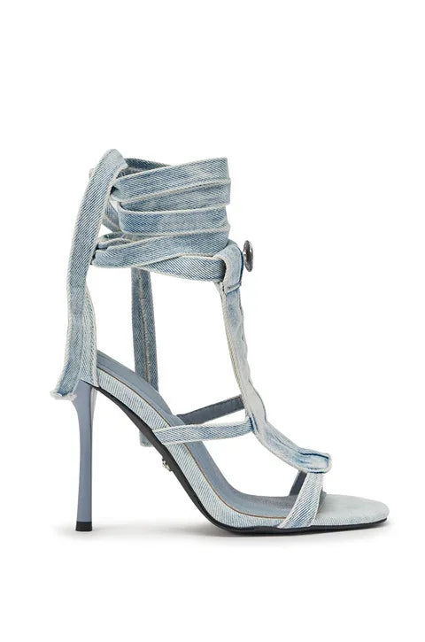Blue Denim Crystal Pointy Toe Sandals