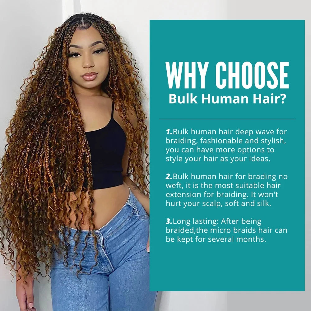Honey Blonde Deep Wave Human Hair Braiding Extensions for Women