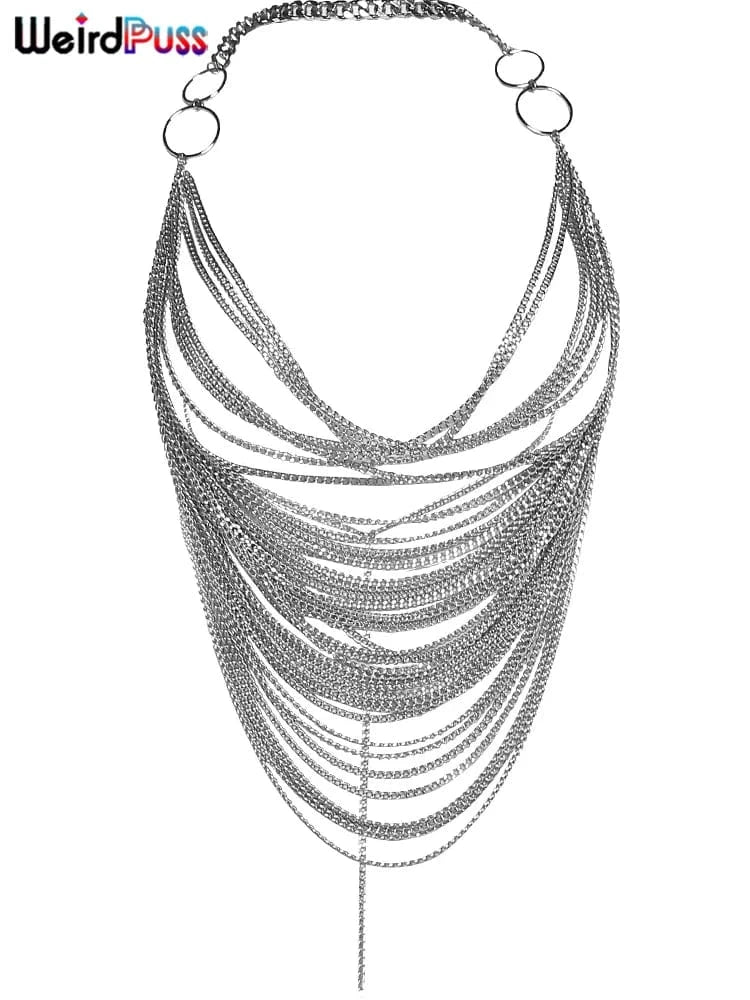 Weird Puss Multilayer Chain Women Crop Tops Halter Backless Low Chest Sexy Fashion Hot Girls Rave Party Nightclub Coquette Vest