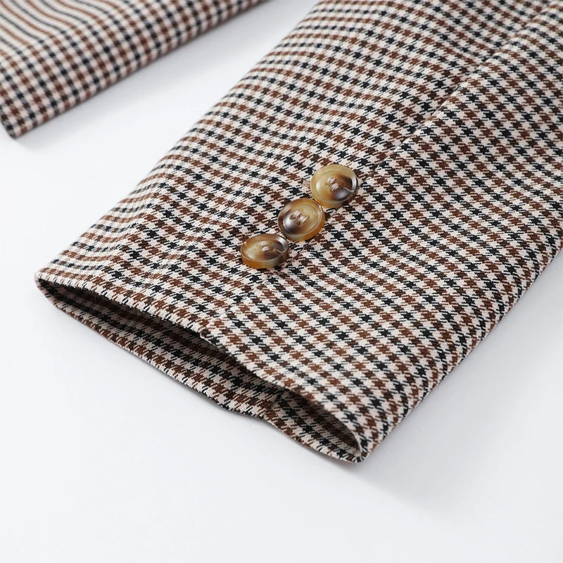 Vintage Plaid Lapel Blazer and Shorts Set for Women