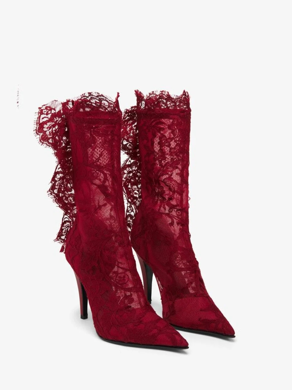 Burgundy Lace Stiletto Boots