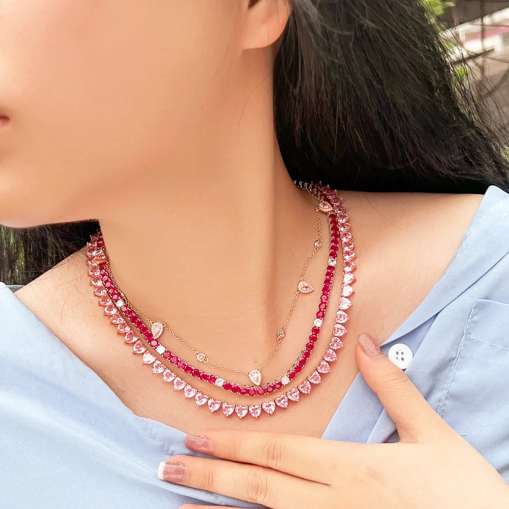 Fuchsia Cubic Zirconia Tennis Necklace