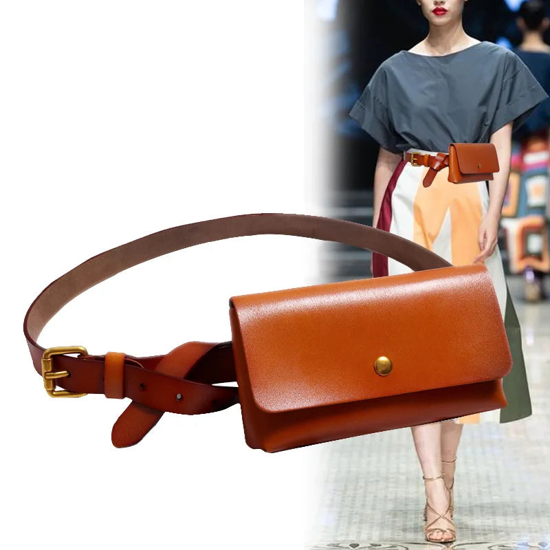 Minimalist Genuine Leather Waist Bag With Belt for Women