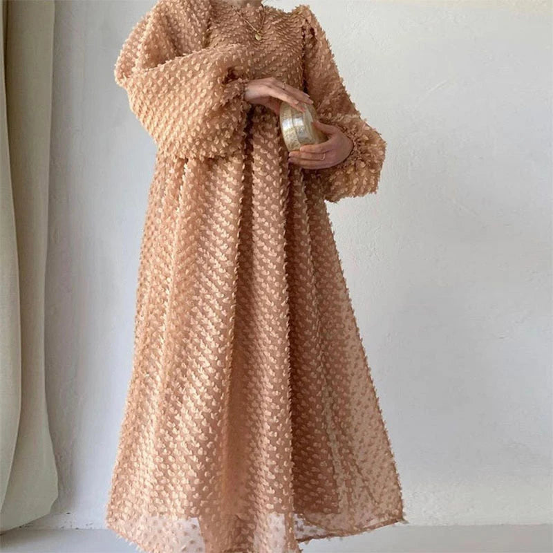 Pleated Lantern Sleeve Ankle Length Dress for Women