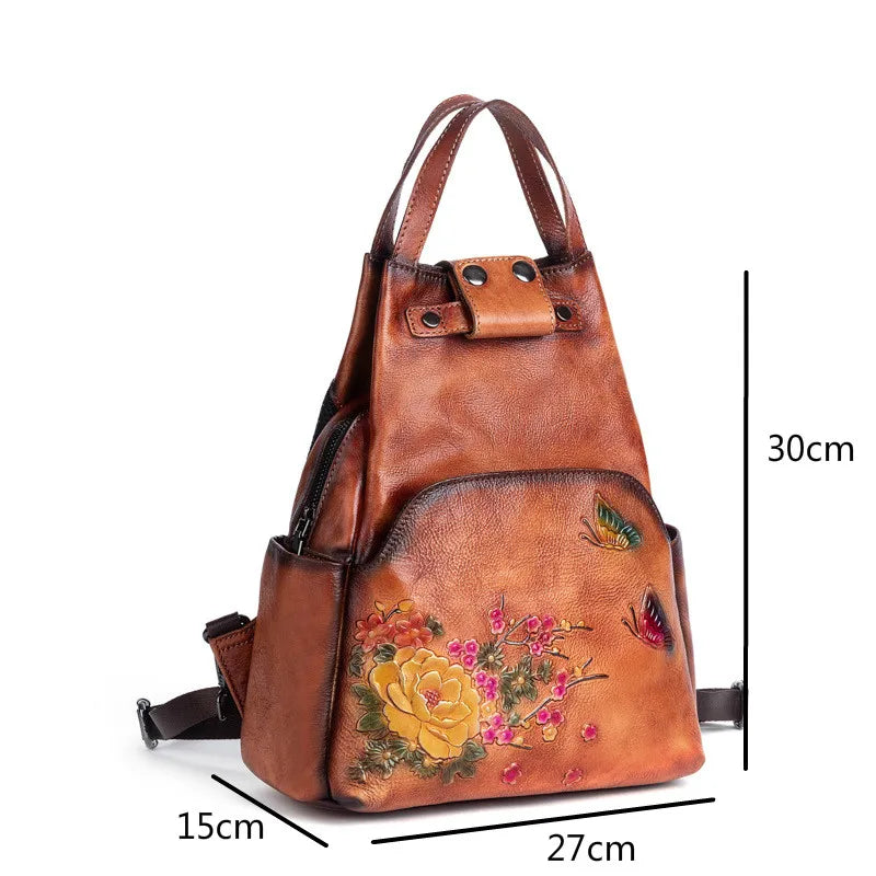 Genuine Leather Embossed Vintage Shoulder Bag for Women