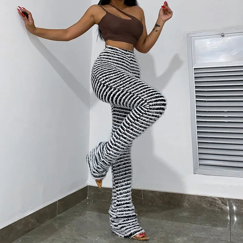 2025Summer Fashion High-waisted Hip-lifting Casual Pants, Woolen Striped Sexy Slim-fitting Trousers for Women Cw25290