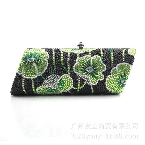 Sparkling Crystal Floral Evening Clutch Bag for Women