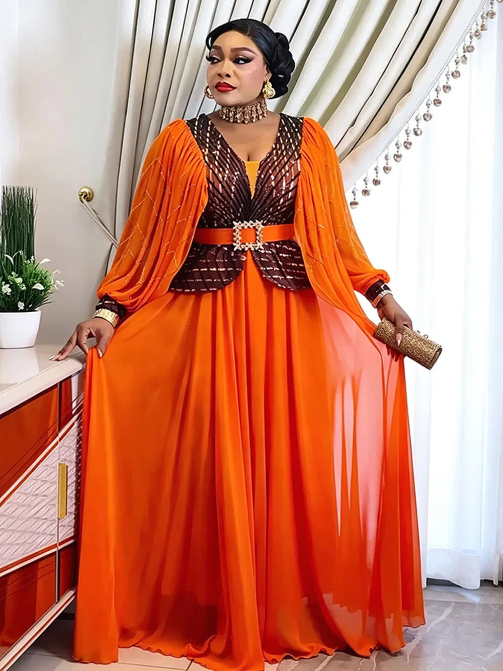 Elegant African Ankara Kaftan Evening Dress for Women