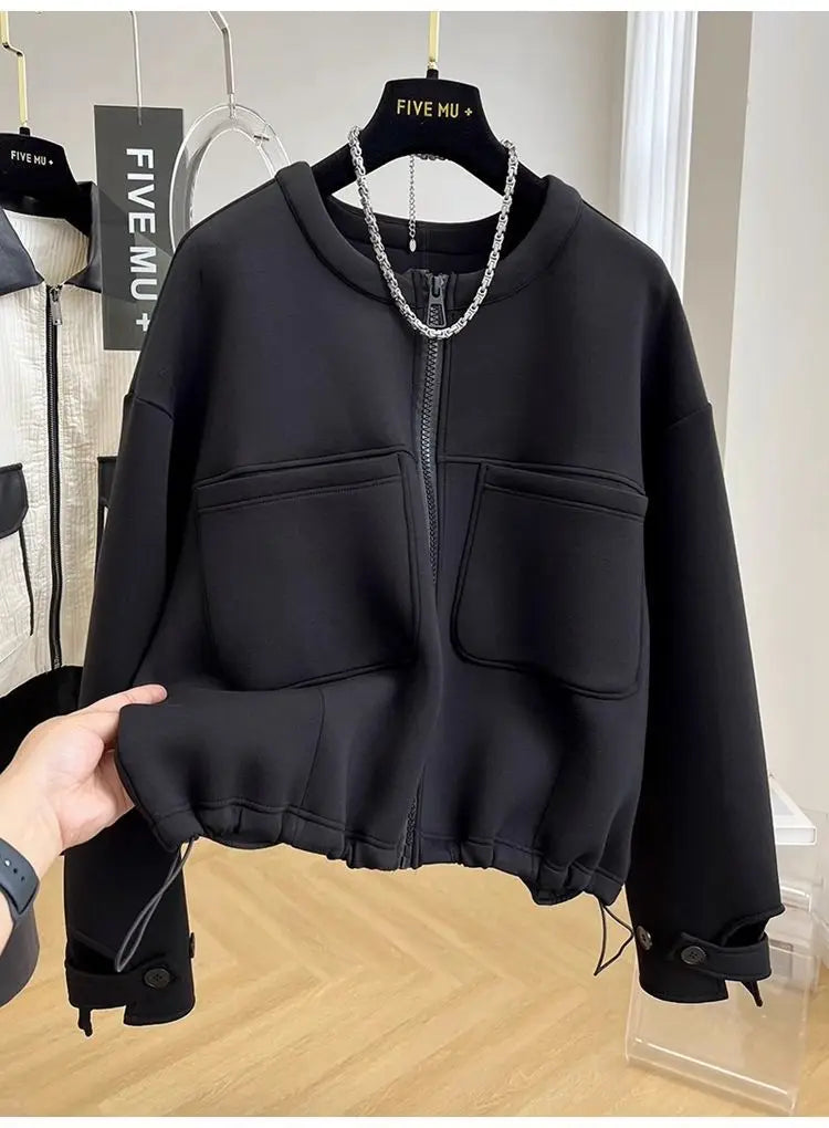 Large size loose round neck short coat women's autumn and winter new American retro casual jacket top  winter clothes women