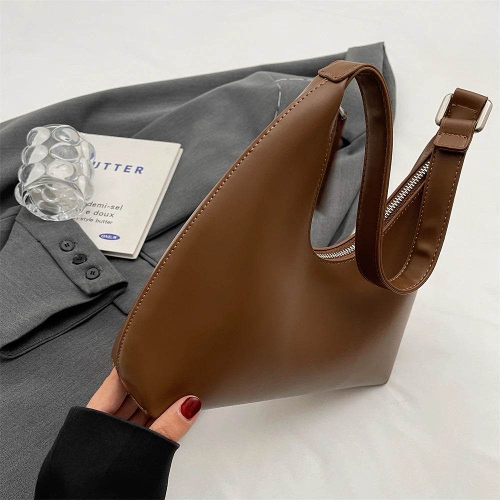 Minimalist Pure Color Polyurethane Leather Shoulder Bag for Women