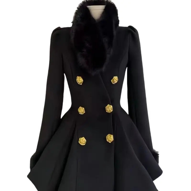 New Elegant Small Fragrance Celebrity Loose Coat Moda Woolen Winter French Style Vintage Blends Slim Waist Mid-length Outwear