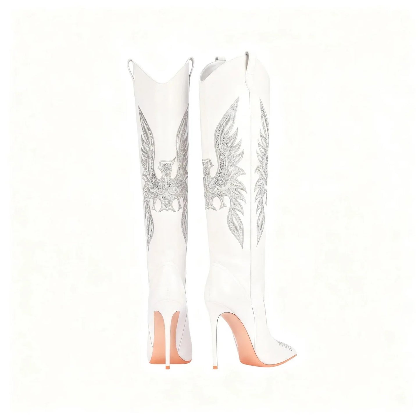 Retro Embroidered Rhinestone Knee High Cowboy Boots for Women