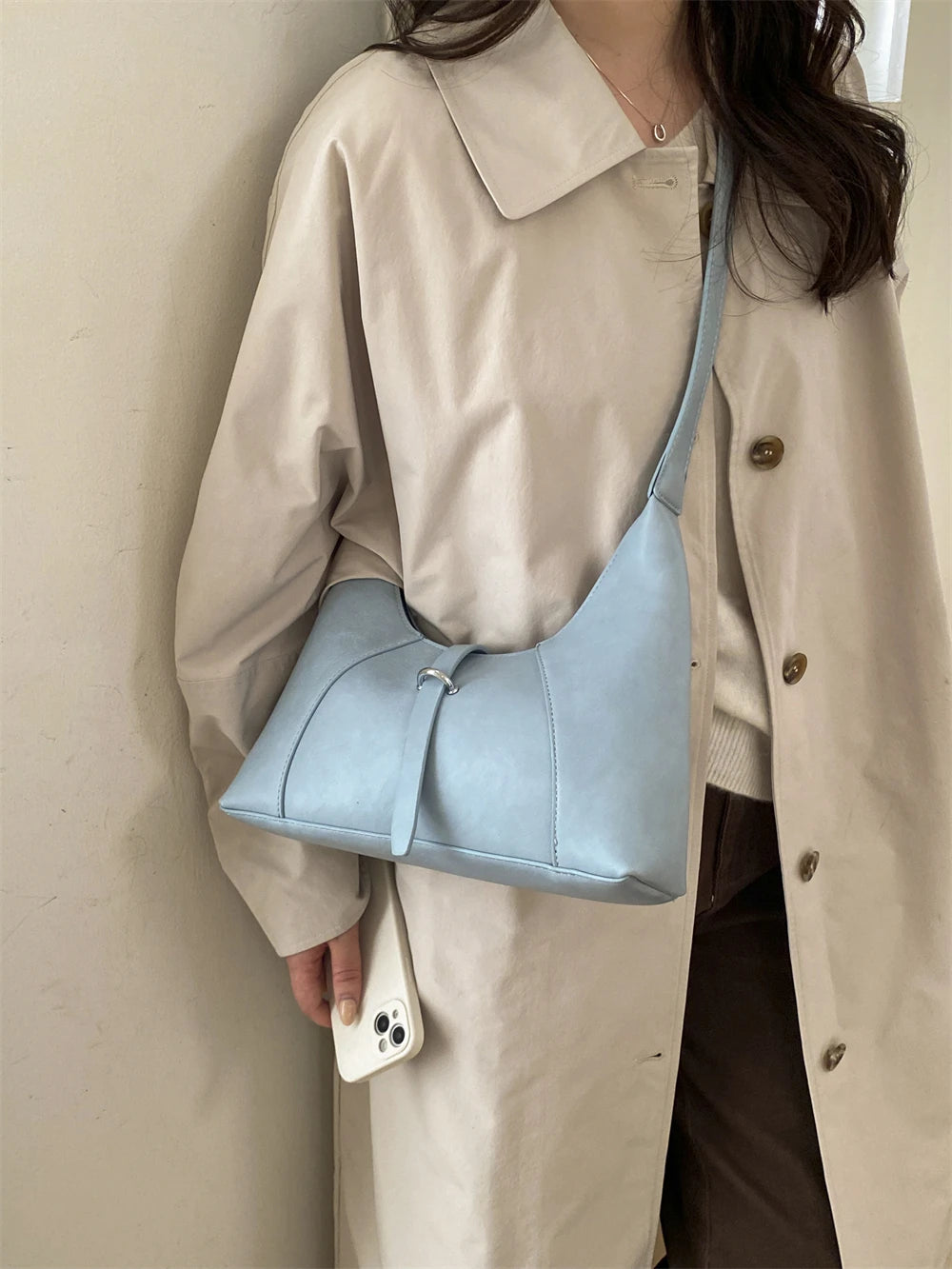 Solid Color Faux Leather Hobo Shoulder Bag for Women