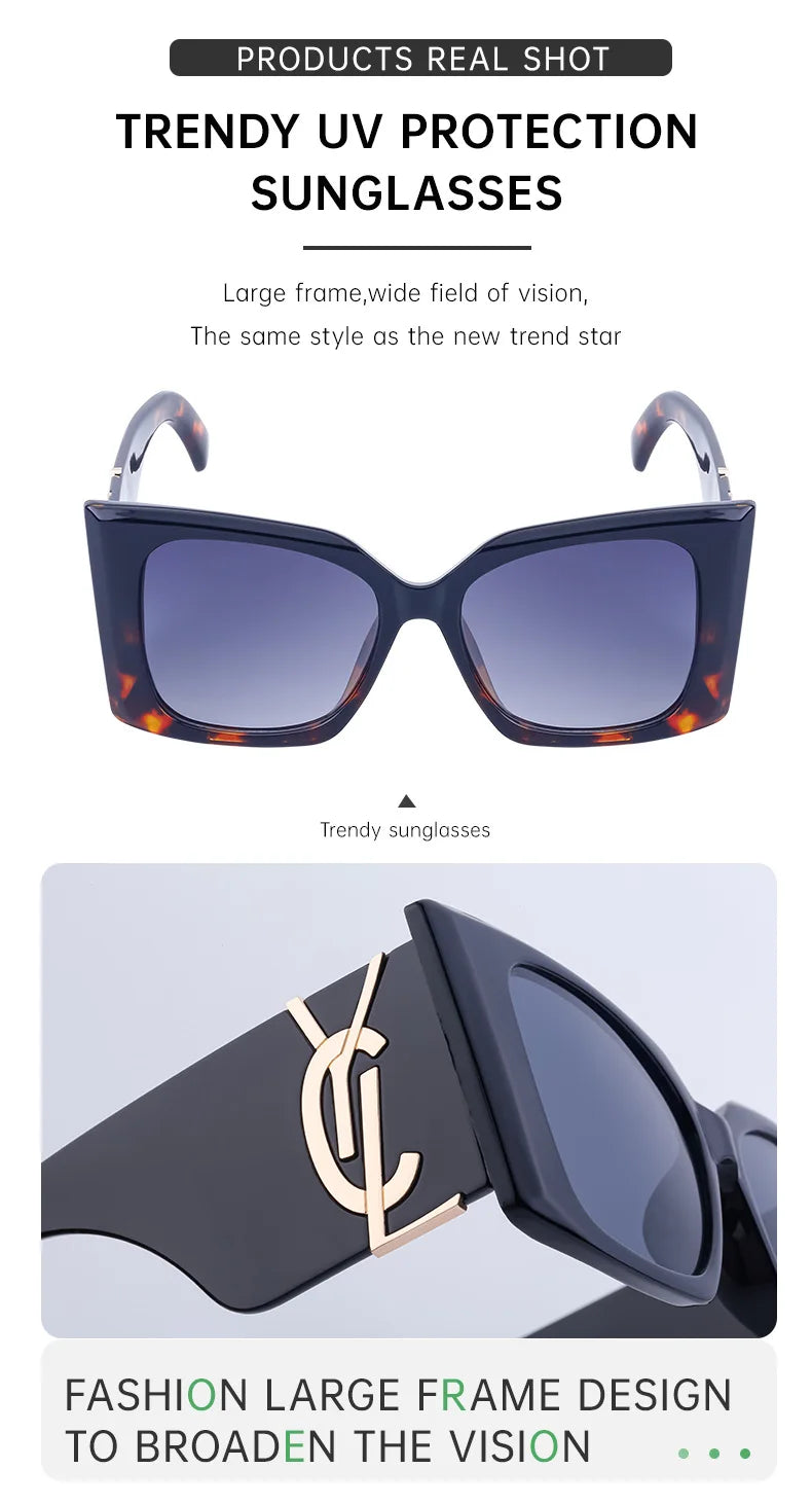 Retro Gold Gradient Square Frame Sunglasses for Women