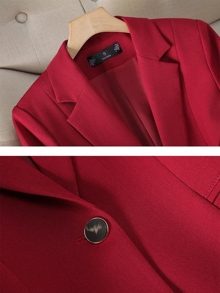 Fashion Ladies Blazer Coat Women Apricot Red Khaki Long Sleeve Female Business Work Wear Slim Formal Jacket For Autumn Winter