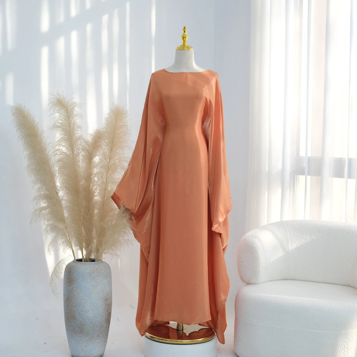 Shiny Loose Ankle-Length Kaftan Maxi Dress for Women