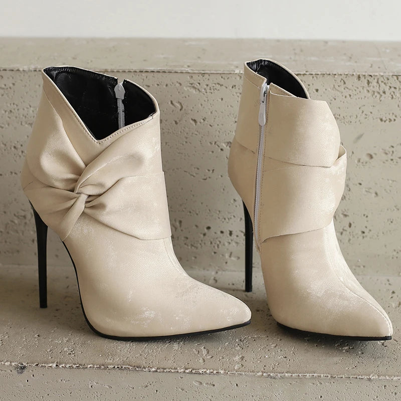 Elegant Bowknot Lace-Up High Heel Ankle Boots for Women